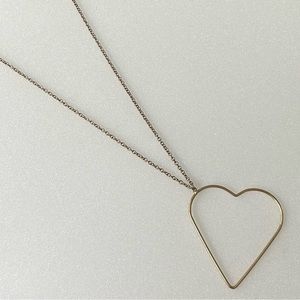 Vintage Wire Heart 2.25” On Washed Gold Tone Necklace 26”